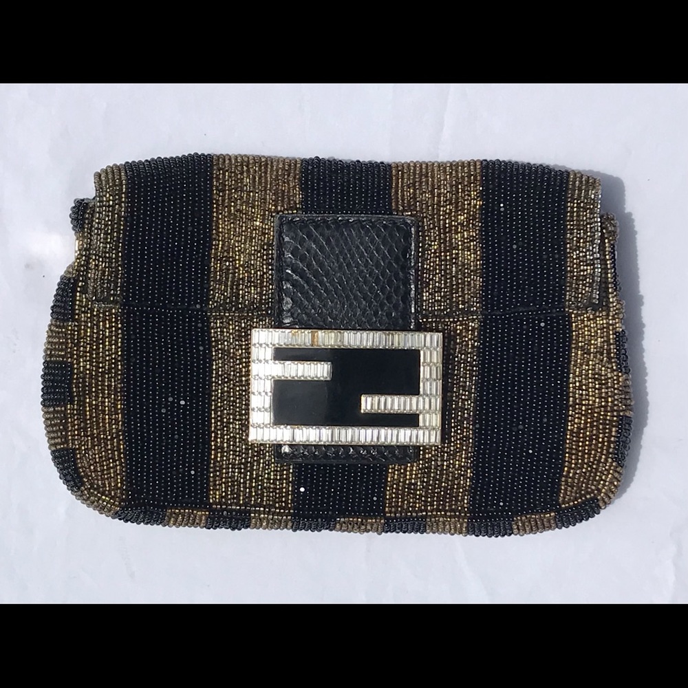 Fendi Vintage Black/Gold Beaded Baguette